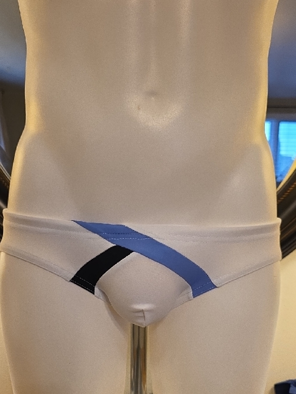 N2N Bodywear White Bikini swim Brief with Blue & Black Accents